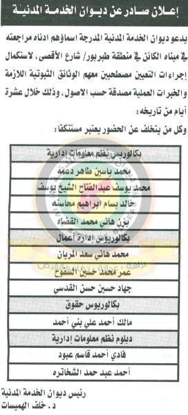 وظائف شاغرة ومدعوون للتعيين - أسماء