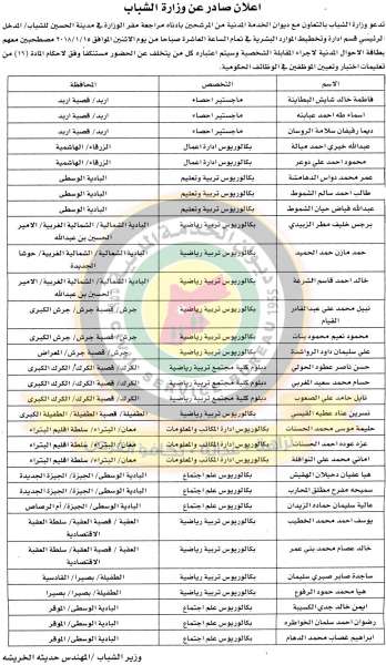 وظائف شاغرة ومدعوون للتعيين - أسماء