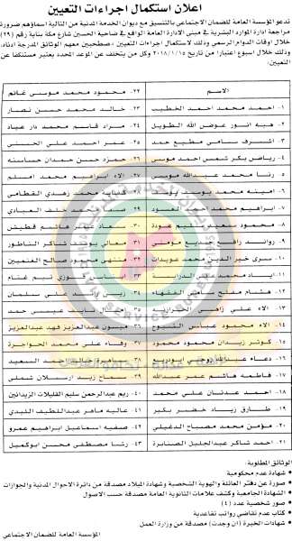 وظائف شاغرة ومدعوون للتعيين - أسماء