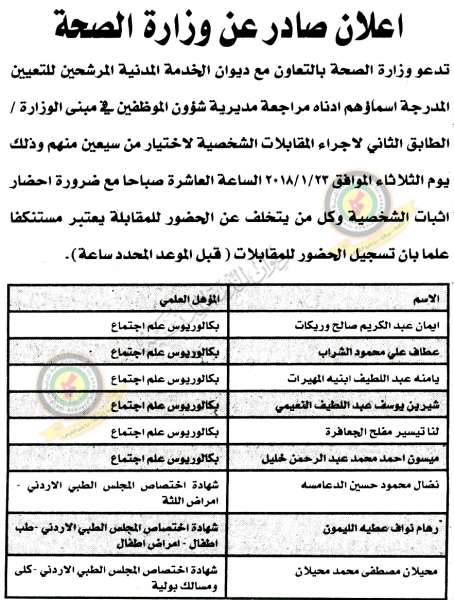 الناجحون في الامتحان التنافسي ومدعوون للتعيين ووظائف شاغرة - أسماء