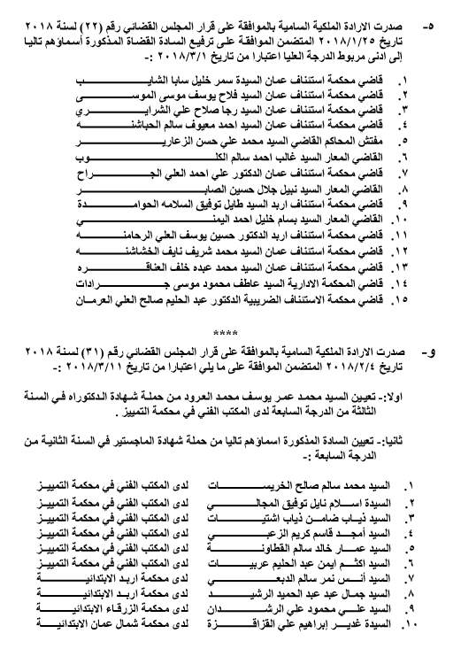 ترفيعات وتعيينات في السلك القضائي -اسماء