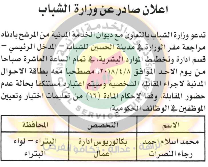 الناجحون في الامتحان التنافسي ووظائف شاغرة - أسماء