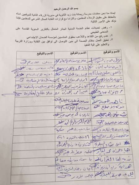 الزرقاء: مئات المعلمين يحتجون على تعديلات الخدمة المدنية ونظام البصمة والعبث بأموال الضمان - اسماء