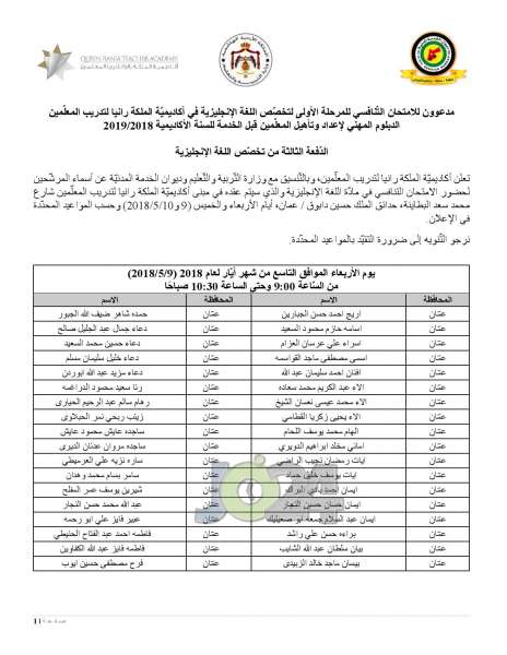 مدعوون للامتحان التّنافسي للمرحلة الأولى لدبلوم إعداد وتأهيل المعلمين - أسماء