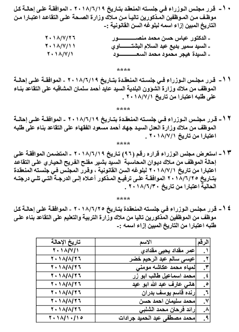 احالات على التقاعد و ترفيعات في مختلف  الوزارات - أسماء