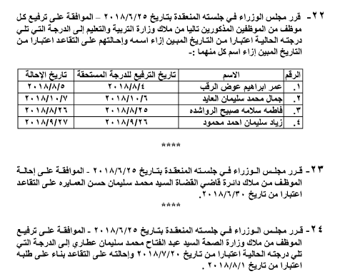 احالات على التقاعد و ترفيعات في مختلف  الوزارات - أسماء