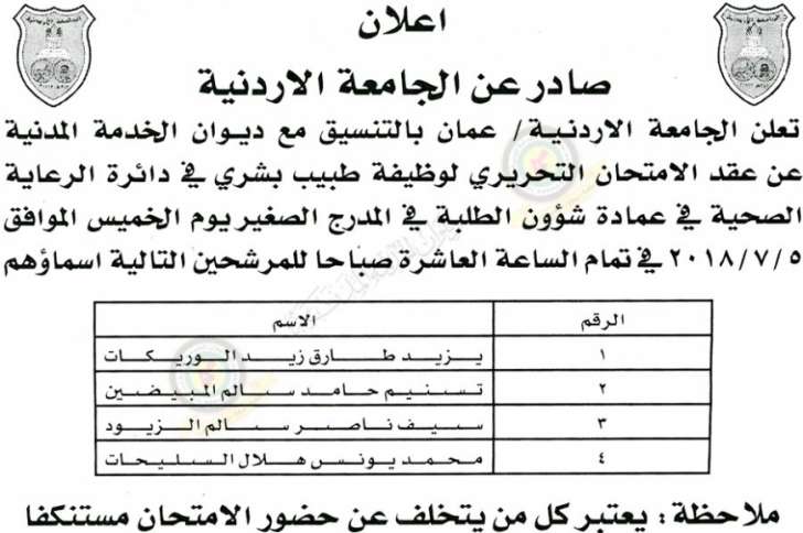 اعلان صادر عن ديوان الخدمة المدنية لتعيين موظفين - أسماء