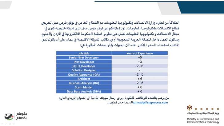 وزارة الاتصالات تعلن وظائف شاغرة - تفاصيل 