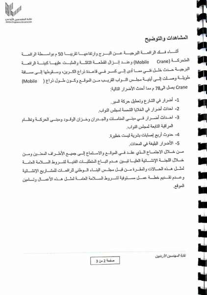 المهندسين تطلب استدعاء المقاول والمشاركين بصيانة عمارة الزرقاء.. واغلاق جميع الشوارع المؤدية إليها