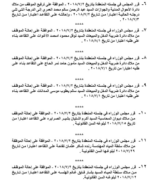 احالات الى التقاعد في مؤسسات حكومية - اسماء 