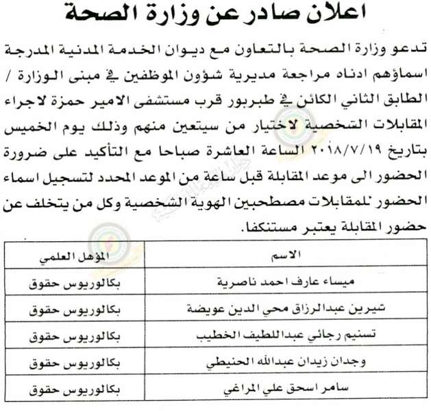 اعلان هام صادر عن ديوان الخدمة المدنية لتعيين موظفين - أسماء