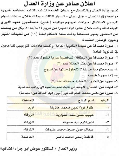 اعلان هام صادر عن ديوان الخدمة المدنية لتعيين موظفين - أسماء