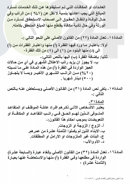 طالع نص قانون التقاعد المدني الذي سيعرض على النواب وسط جدل قانوني مرتقب