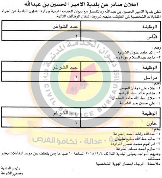 اعلان هام صادر عن ديوان الخدمة المدنية لتعيين موظفين - أسماء