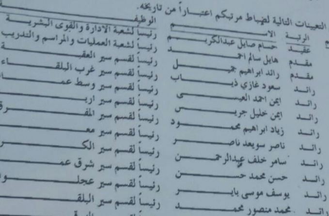 تعيين رؤساء اقسام في إدارة السير  - اسماء 