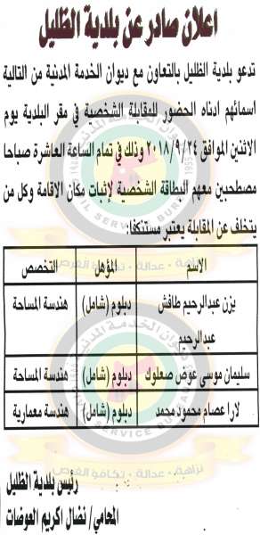 اعلان هام صادر عن ديوان الخدمة المدنية لتعيين موظفين - أسماء