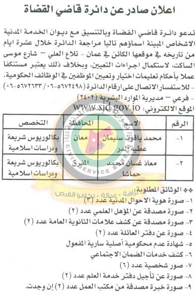 اعلان هام صادر عن ديوان الخدمة المدنية لتعيين موظفين - أسماء