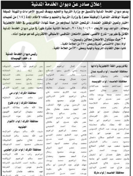 مدعوون لحضور الامتحان الاستباقي لإشغال وظيفة معلم - اسماء