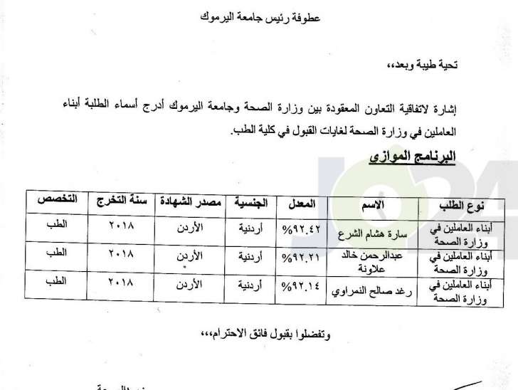 أبناء العاملين في الصحة المقبولين في الطب - أسماء 