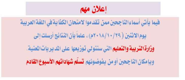 الناحجون في امتحان الكفاية في اللغة العربية - اسماء