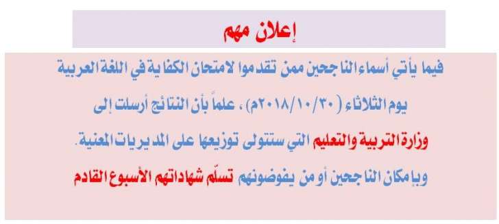 الناحجون في امتحان الكفاية في اللغة العربية - اسماء