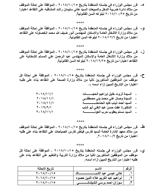 إحالات إلى التقاعد وإنهاء خدمات موظفين حكوميين - أسماء 