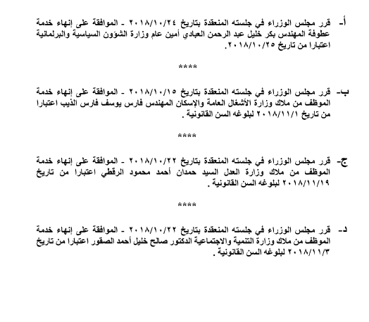 إحالات إلى التقاعد وإنهاء خدمات موظفين حكوميين - أسماء 