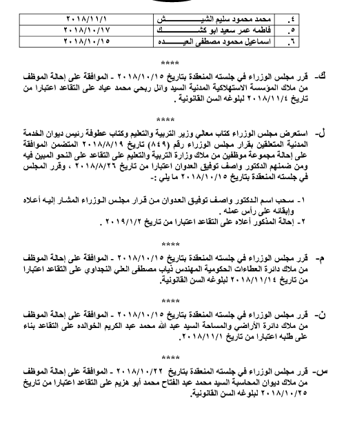 إحالات إلى التقاعد وإنهاء خدمات موظفين حكوميين - أسماء 