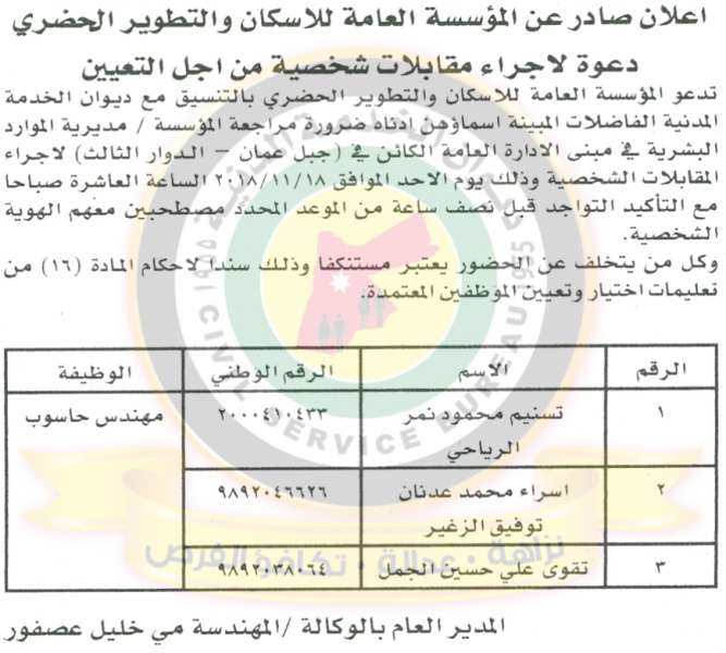 اعلان هام صادر عن ديوان الخدمة المدنية لتعيين موظفين - أسماء