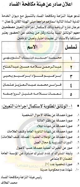 وظائف شاغرة ومدعوون للتعيين في مختلف الوزارات - أسماء