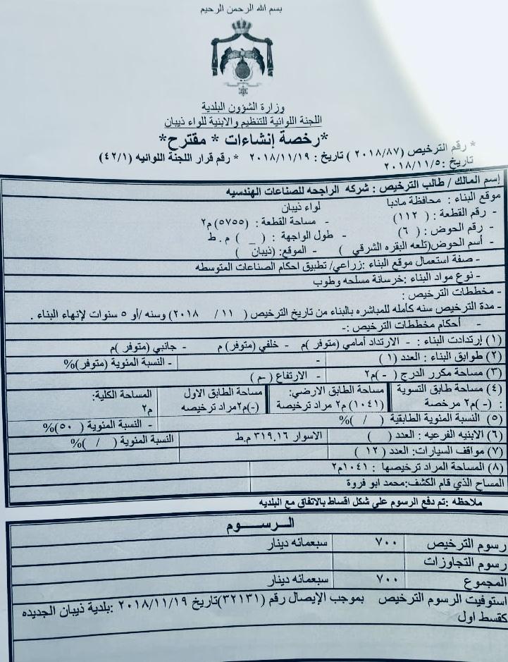 بلدية ذيبان توافق على ترخيص مصنع لتصنيع مكابس الطوب الأوتوماتيكية وخلاطات الإسمنت الدائرية