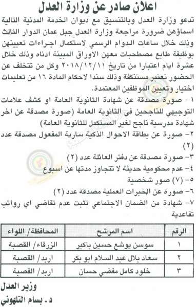 وظائف شاغرة ومدعوون للتعيين في مختلف الوزارات - أسماء