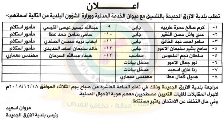 مدعوون لمقابلات شخصية ووظائف في مختلف الوزارات - أسماء