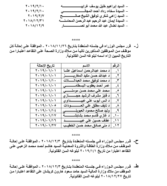 احالات الى التقاعد في التربية وانهاء خدمات لموظفين في مختلف الوزارات - اسماء