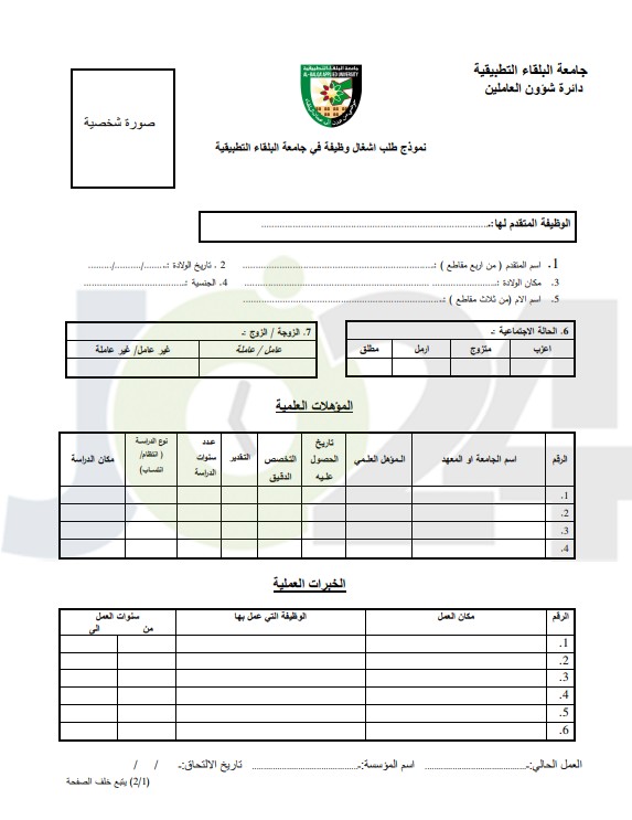 اعلان توظيف صادر عن جامعة البلقاء التطبيقية - تفاصيل 