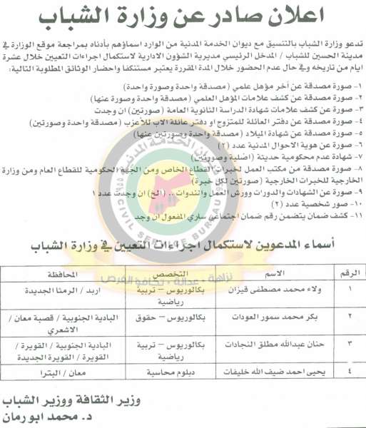 وظائف شاغرة ومدعوون للتعيين في مختلف الوزارات - أسماء