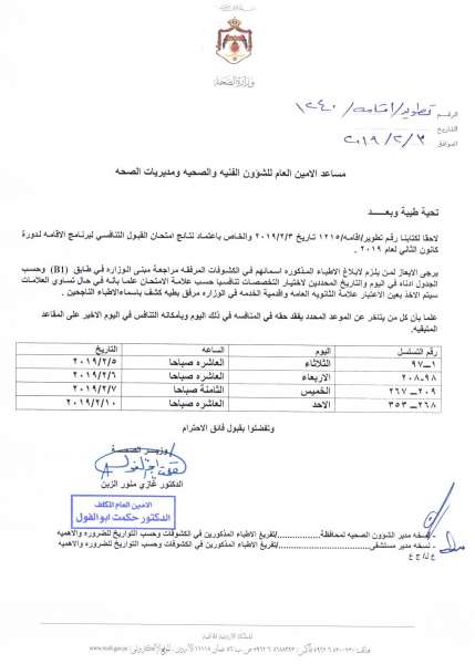 الصحة تعلن عن مواعيد مقابلات الناجحين بامتحان القبول لبرنامج الاقامة -اسماء