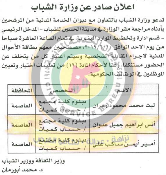 وظائف شاغرة ومدعوون للتعيين في الجمارك ومختلف الوزارات - أسماء