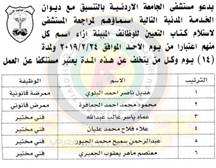 الناجحون في الامتحان التنافسي ومدعوون للتعيين ووظائف شاغرة - أسماء