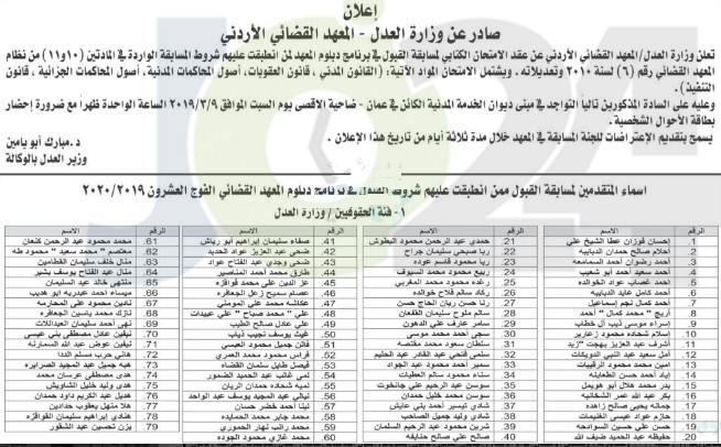 المعهد القضائي يعلن عقد امتحان لمسابقة القبول في برنامج الدبلوم - اسماء 