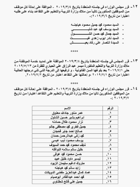 احالات على التقاعد في التربية وانهاء خدمات لموظفين في مختلف الوزارات - اسماء