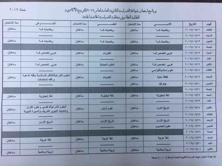 التربية تعلن جدول امتحان التوجيهي لجميع الفروع الأكاديمية والمهنية - تفاصيل