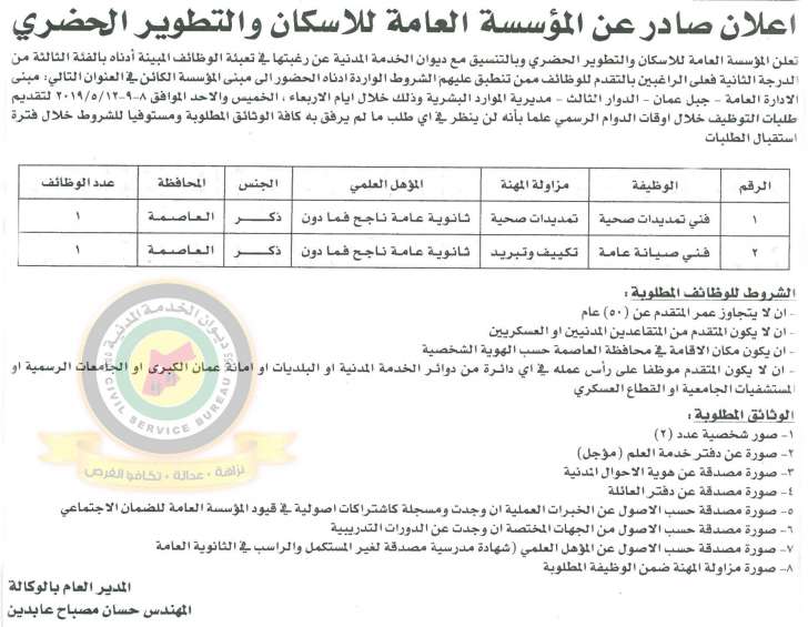 اعلان هام صادر عن ديوان الخدمة المدنية لتعيين - أسماء