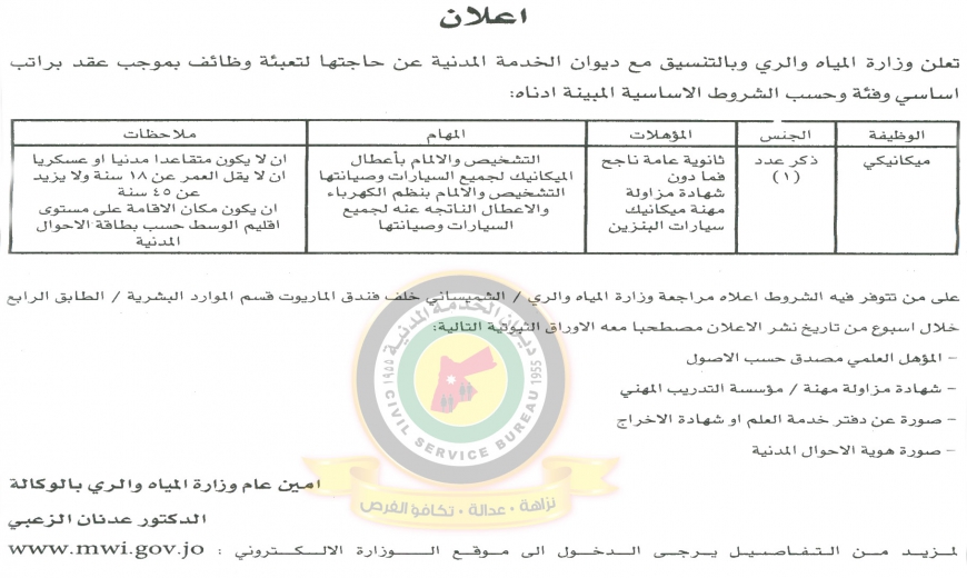 اعلان هام صادر عن ديوان الخدمة المدنية لتعيين - أسماء