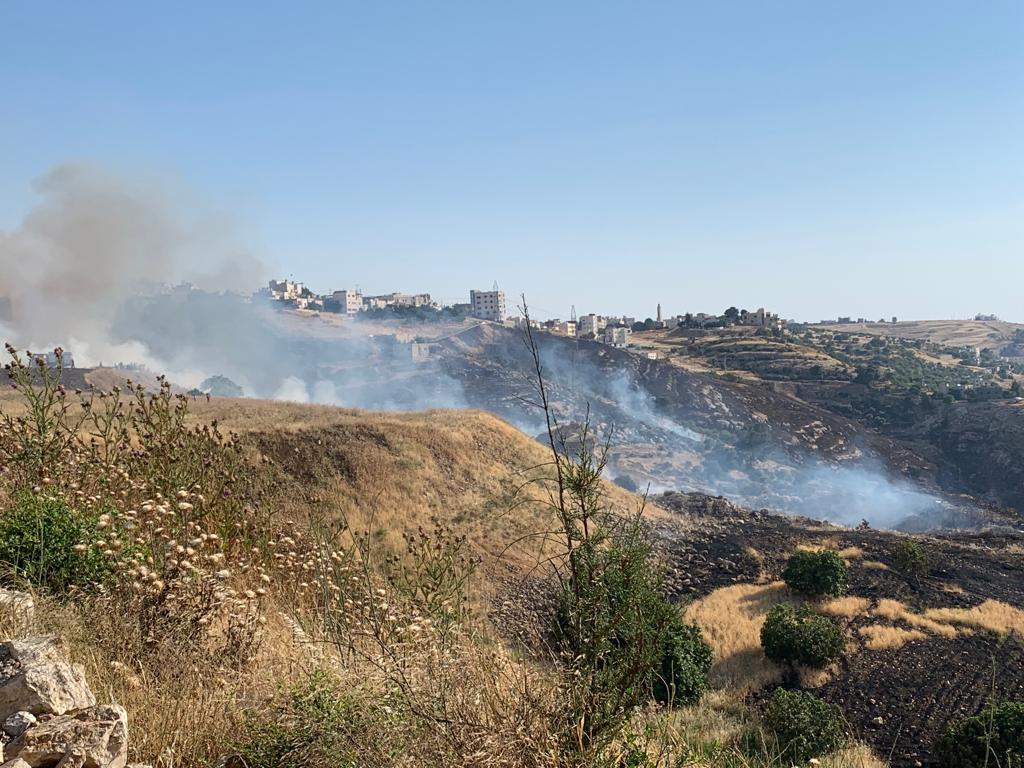 حريق يلتهم عشرات الدونمات في ابو السوس.. والدفاع المدني يعزز فرق الاطفاء في المنطقة - صور وفيديو