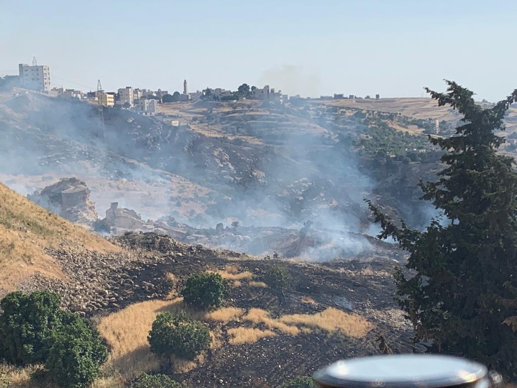 حريق يلتهم عشرات الدونمات في ابو السوس.. والدفاع المدني يعزز فرق الاطفاء في المنطقة - صور وفيديو