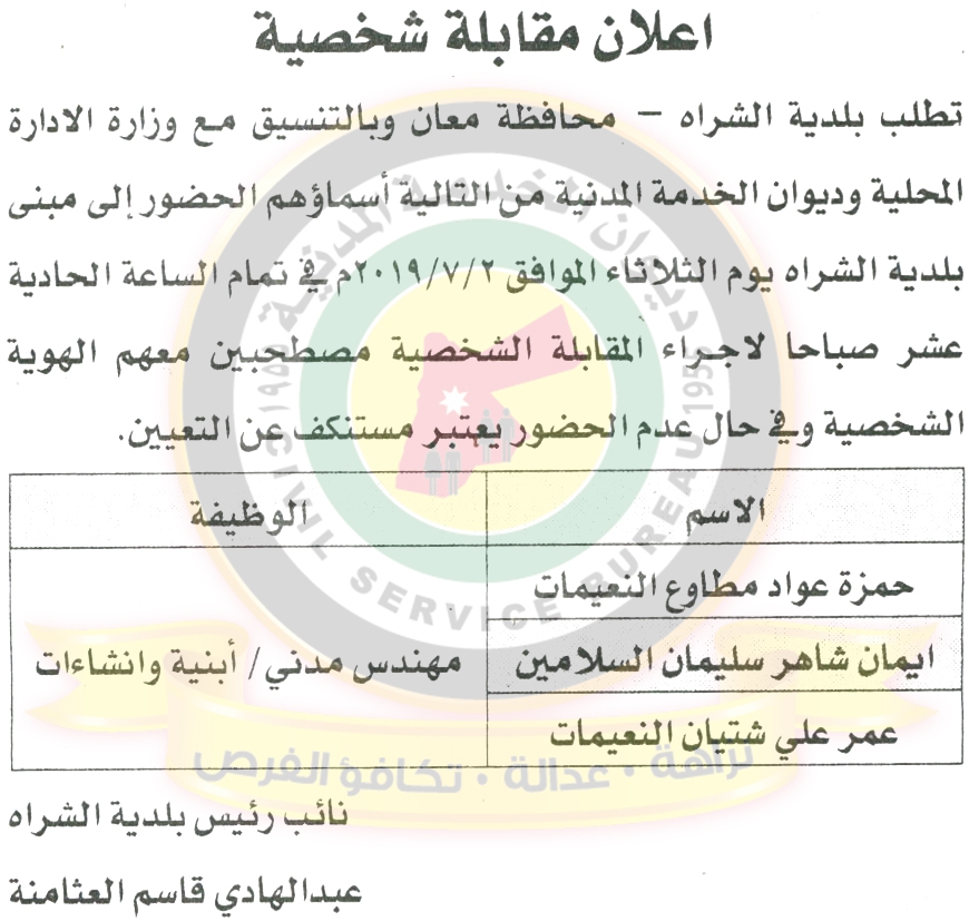 اعلان هام صادر عن ديوان الخدمة المدنية للمقابلات - أسماء  