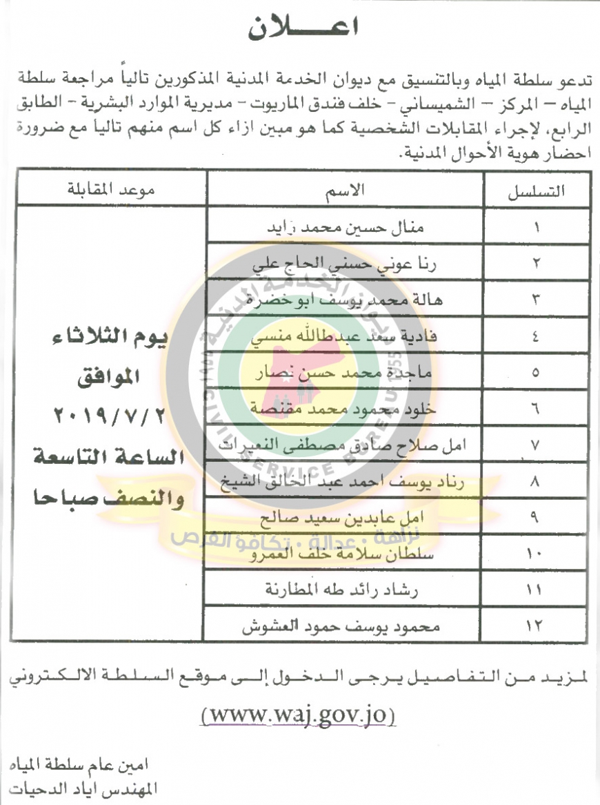 دعوة  مرشحين للتعيين للمقابلات الشخصية ..اسماء 