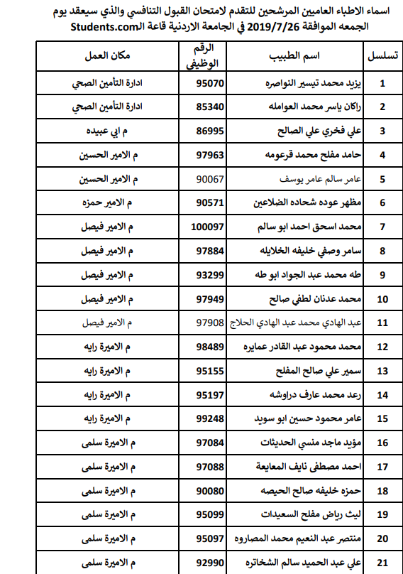 تعميم موعد امتحان القبول لبرنامج الاقامة المنوي - اسماء