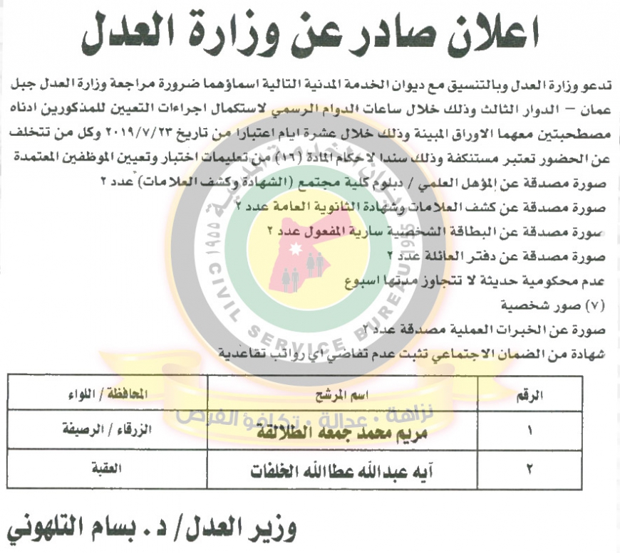 مرشحون للتعيين في التربية ومختلف الوزارات والمؤسسات الحكومية - اسماء